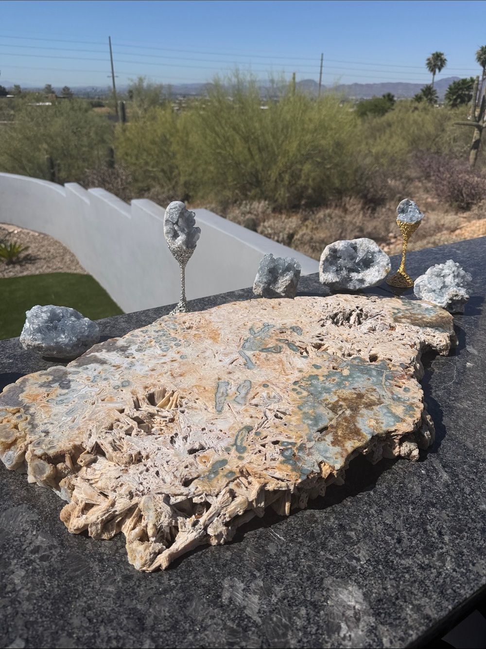 Natural Cream and Blue Agate Display Slab - Home Art